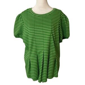 Maeve Anthropologie green & white striped short sleeve top size L